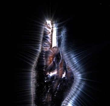 3D-Illustration of a glowing human female hand with a kirlian aura showing different symbols photo