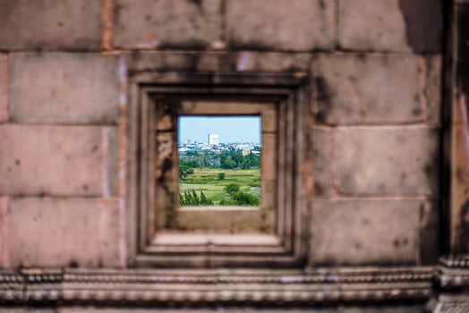 Old Thailand vintage  ancient building create by red brick. photo