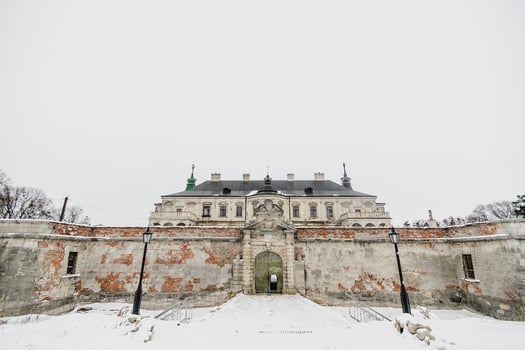 Beautiful Medieval Pidhirtsi Castle. Pidhirtsi village, Lviv Oblast, Ukraine, February 20, 2019 photo