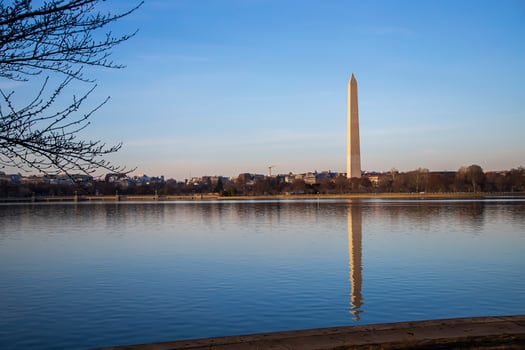 Reflection of Washington monument on a pond photo
