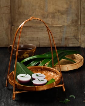Kue Talam Ubi Ungu or Purple Sweet Potato Steamed Cup Cake photo