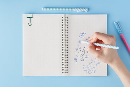 Hand draws scribble in a notebook. Blank notepad page in bullet journal photo