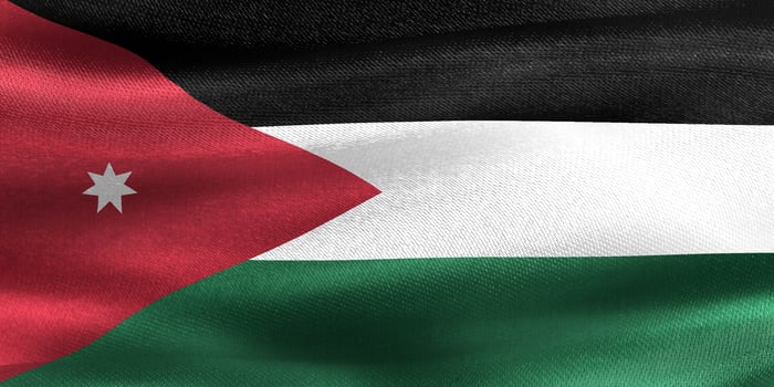 3D-Illustration of a Jordan flag - realistic waving fabric flag photo