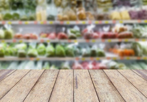 Shelf with fruits in supermarket photo