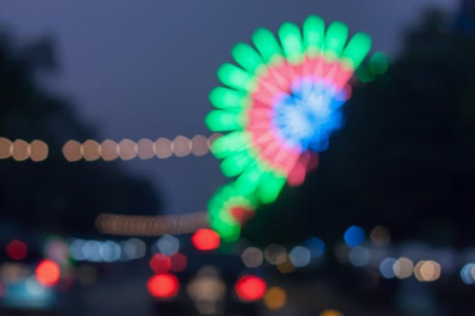 beautiful background of bokeh lights at night on road with car photo