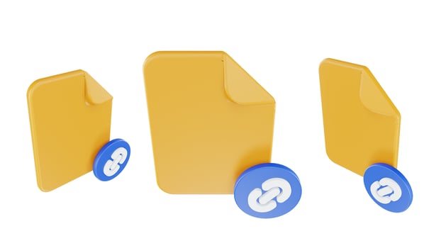 3d render file link icon with orange file paper and blue link photo