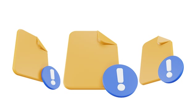 3d render file exclamation mark icon with orange file paper and blue exclamation mark photo