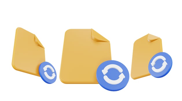 3d render backup file icon with orange file paper and blue backup file photo