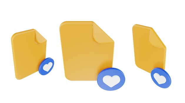 3d render file favorite icon with orange file paper and blue favorite photo