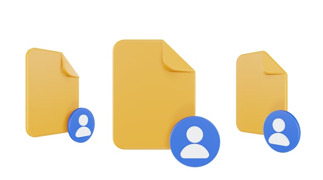 3d render file people icon with orange file paper and blue people photo
