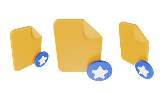 3d render file star icon with orange file paper and blue star photo