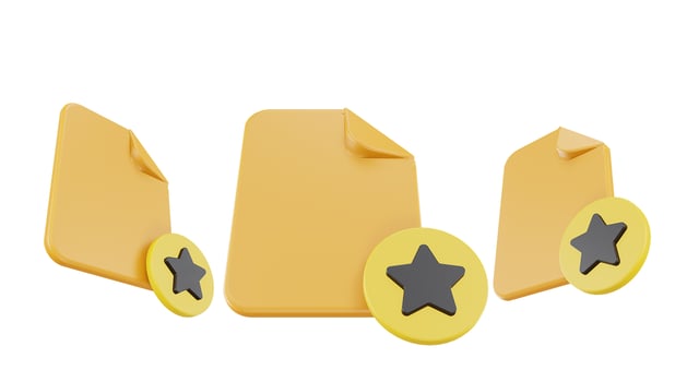 3d render file star icon with orange file paper and yellow star photo