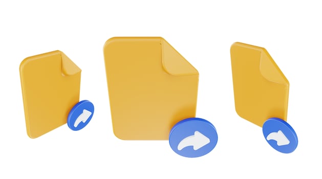 3d render file next icon with orange file paper and blue next photo