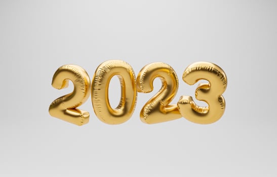 2023 golden balloon on white background for for preparation happy new year , merry Christmas and start new business concept by realistic 3d render. photo