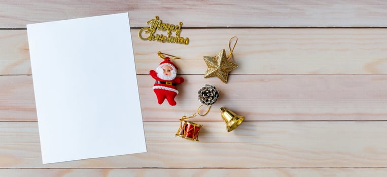 Empty christmas card and Christmas decoration. Christmas and Happy new year concept photo