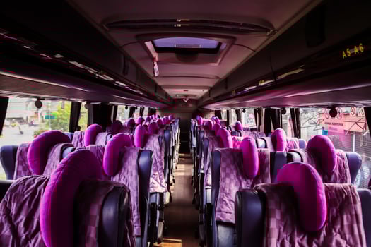 Empty bus interior. Public transport in the city. photo