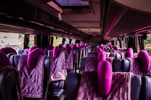 Empty bus interior. Public transport in the city. photo