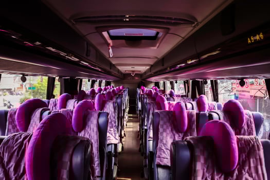 Empty bus interior. Public transport in the city. photo