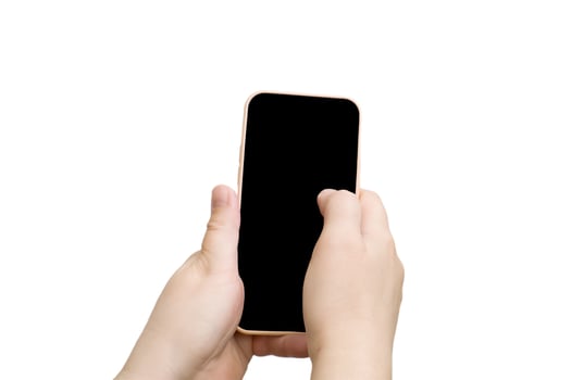 mockup, phone in hand on a white background, isolate photo