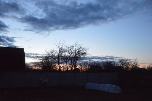 Thunderclouds in the evening on the sky in the village photo