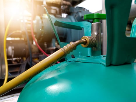 Close up the Freon tubes on Maintenance refrigerant fill procces.Air Conditioning System. photo