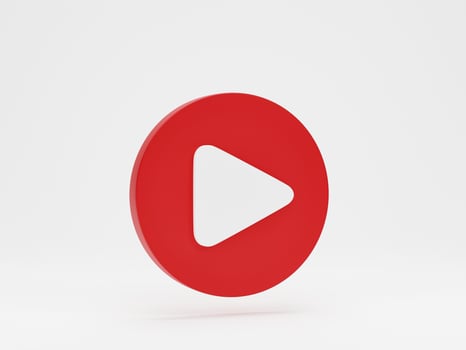 3d render 3d illustration. Red play button isolated on white background. Video media player photo