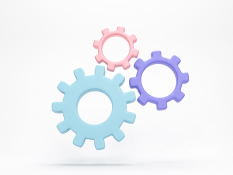 3D rendering, 3D illustration. Minimal gear symbol isolated on white background. Gear simple icon cogwheel concept. photo