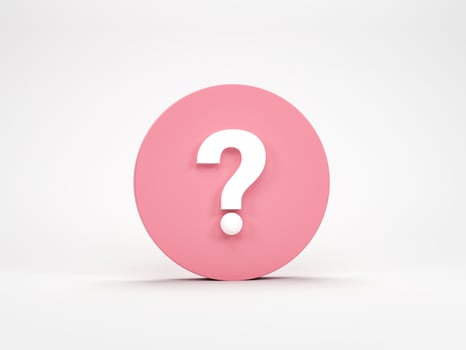 3D rendering, 3D illustration. Question mark icon in pink circle isolated on white background. FAQ sign. photo