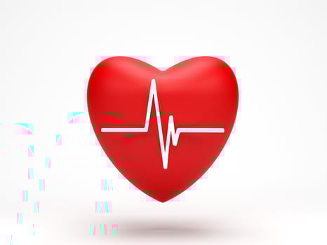 3D rendering, 3D illustration. Red heart with pulse line icon isolated on white background. Concept of Heartbeat pulse, cardiogram and medical healthcare. photo