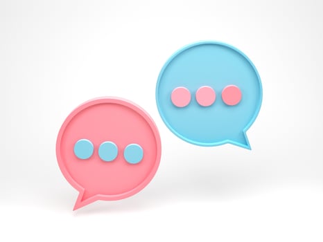 3D rendering, 3D illustration. Speech bubble talk. Chat pictogram or discussion comment symbol on white background. Messenger or online support concept. photo