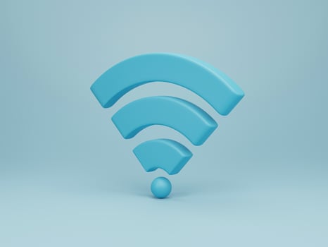 3d rendering, 3d illustration. Icon Wi-Fi, wireless internet network symbol on blue background. Minimal concept. photo