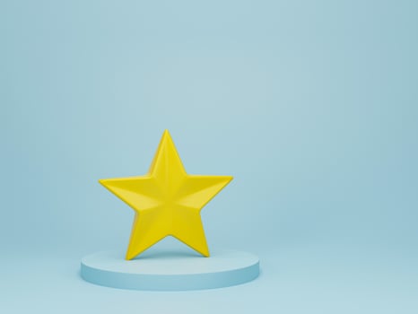 3d rendering, 3d illustration. Yellow stars on blue background. Modern minimal concept. photo