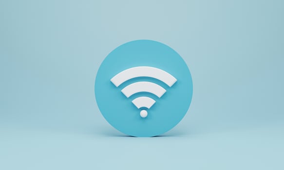 3d rendering, 3d illustration. Icon Wi-Fi, wireless internet network symbol on blue background. Minimal concept. photo