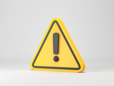 3D rendering, 3D illustration. Warning sign icon on white background. Attention sign icon icon. Danger symbol. exclamation mark symbol. photo