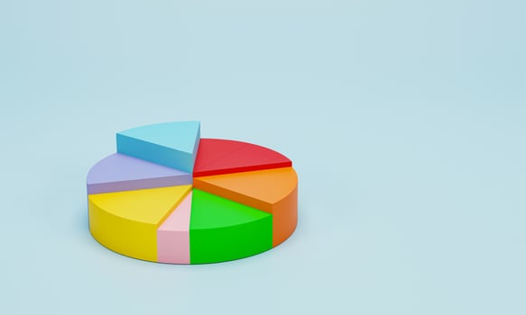 3D render, 3D illustration. Pie chart infographic icon. Simple circle diagram graph icon on blue pastel background. financial data presentation concept. photo