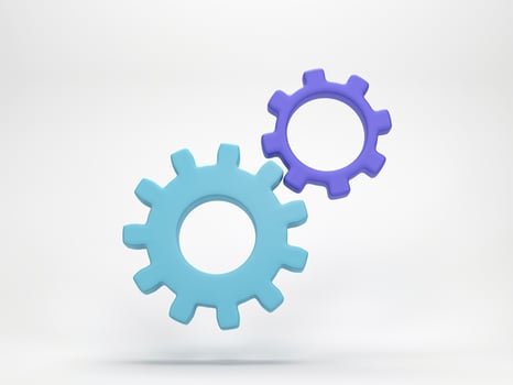 3D rendering, 3D illustration. Minimal gear symbol isolated on white background. Gear simple icon cogwheel concept. photo