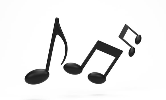 3D rendering, 3D illustration. Black music note icon isolated on white background. Design element for song, melody or tune flat. photo