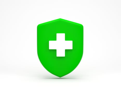 3d render 3d illustration. medical guard shield insurance symbol isolated on white background. Medical health protection concept. photo