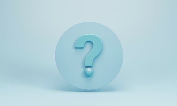 3D Rendering, 3d illustration. speech bubble with question marks icon on blue pastel background. FAQ and QA concept. photo