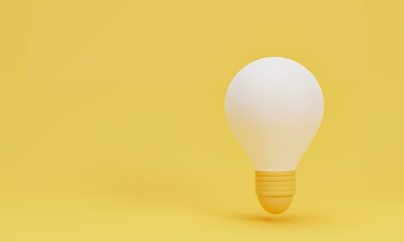 3d render 3d illustration. Simple cartoon style light bulb icon on yellow background. concept of Idea, solution, business, strategy. photo