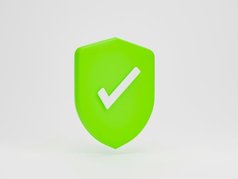 3d render 3d illustration. Checkmark icon on guard shield protection symbol on white background. safety minimal concept. photo
