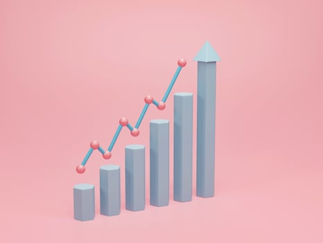 3D rendering, 3D illustration. Business chart. Ascending graph for growth forward. Concept of economy graph, histograms, statistics photo