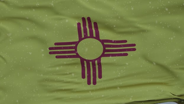 New Mexico winter flag with snowflakes background. United States of America. 3d rendering photo