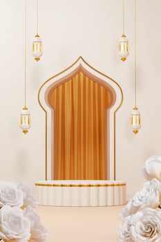 3d rendering image of ramadan and eid fitr adha mubarak theme greeting background with islamic decoration objects photo