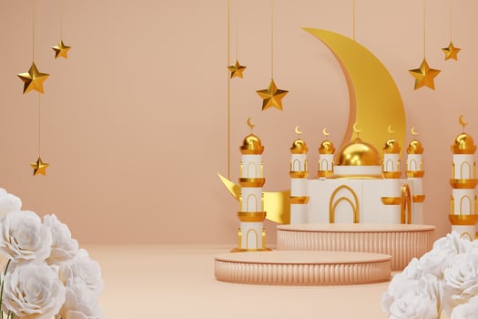 3d rendering image of ramadan and eid fitr adha mubarak theme greeting background with islamic decoration objects photo