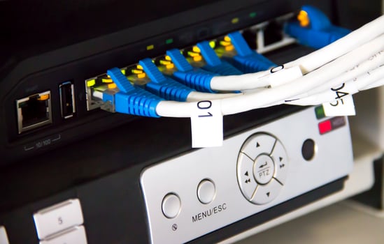 network cables connected in network switches photo