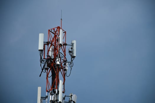 Telecommunication tower of 4G and 5G cellular. Antenna transmission communication. Cell phone signal base station. photo