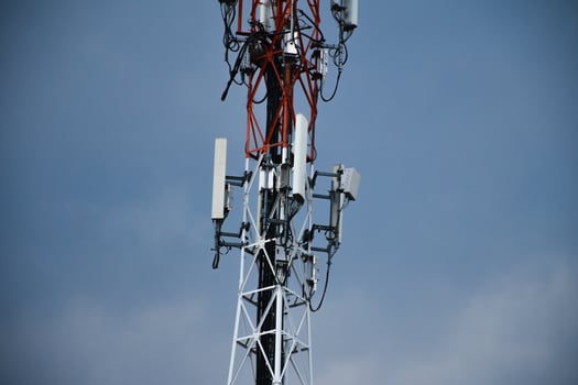 Telecommunication tower of 4G and 5G cellular. Antenna transmission communication. Cell phone signal base station. photo