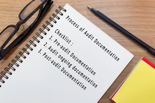 Text on notepad with yellow note and study glasses. Accounting concept photo