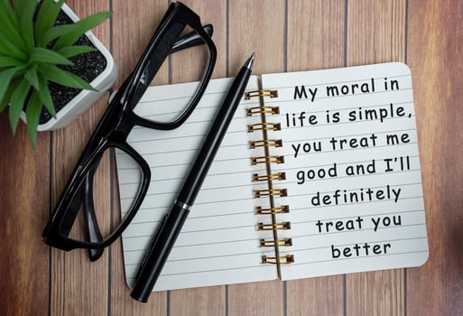 Motivational on a notepad with black reading glass on wooden desk photo